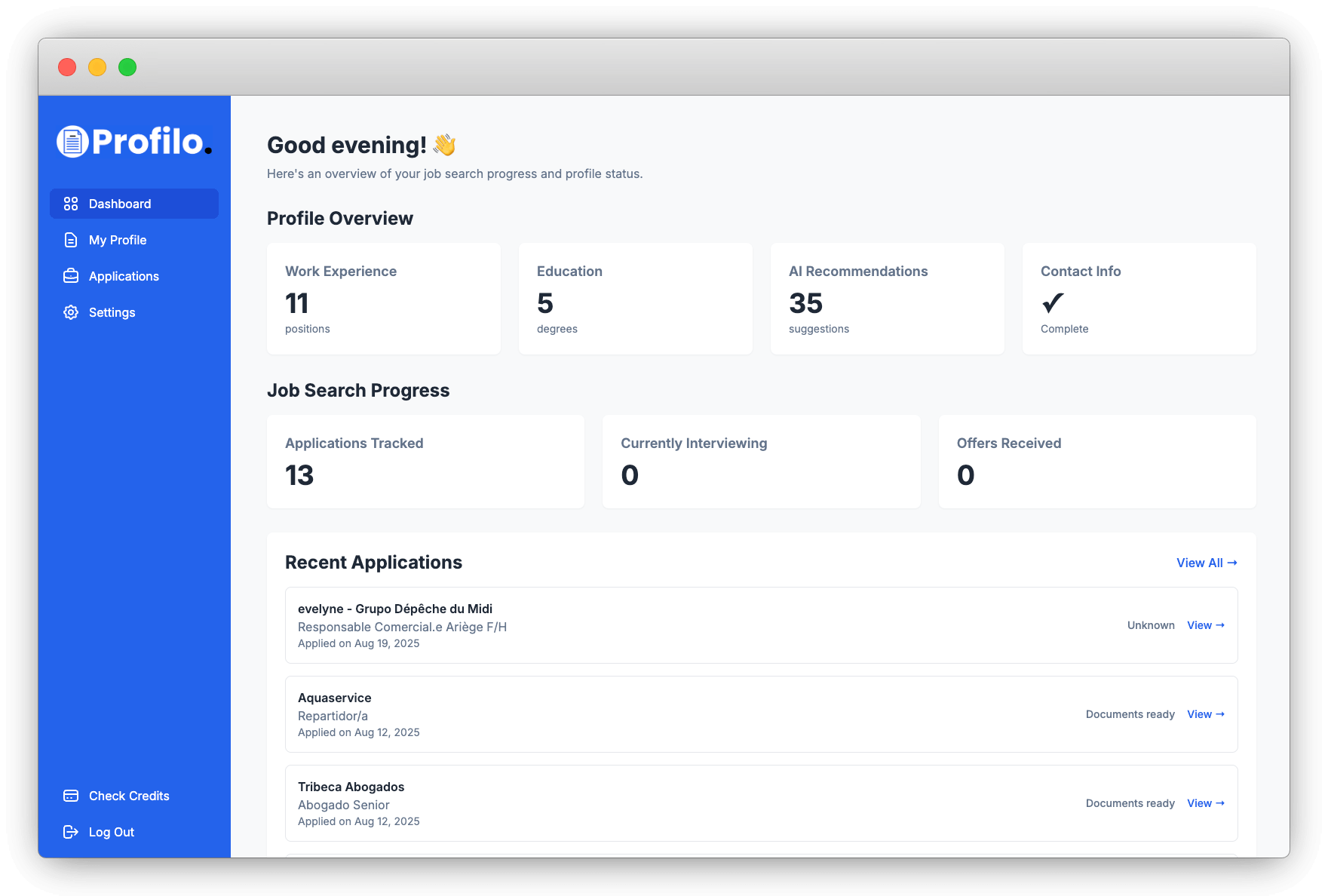 Profilo Dashboard