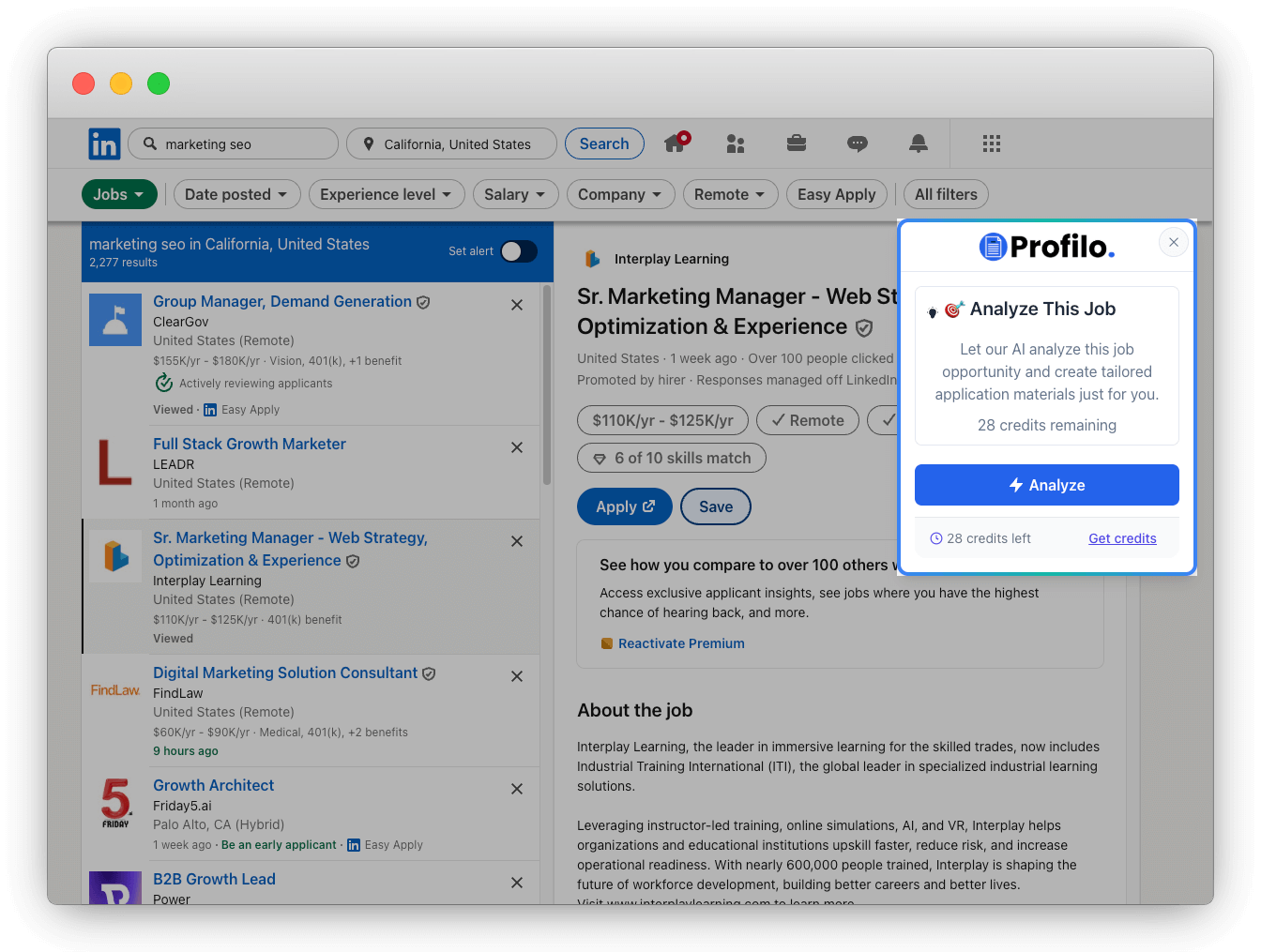 Profilo Mac Application